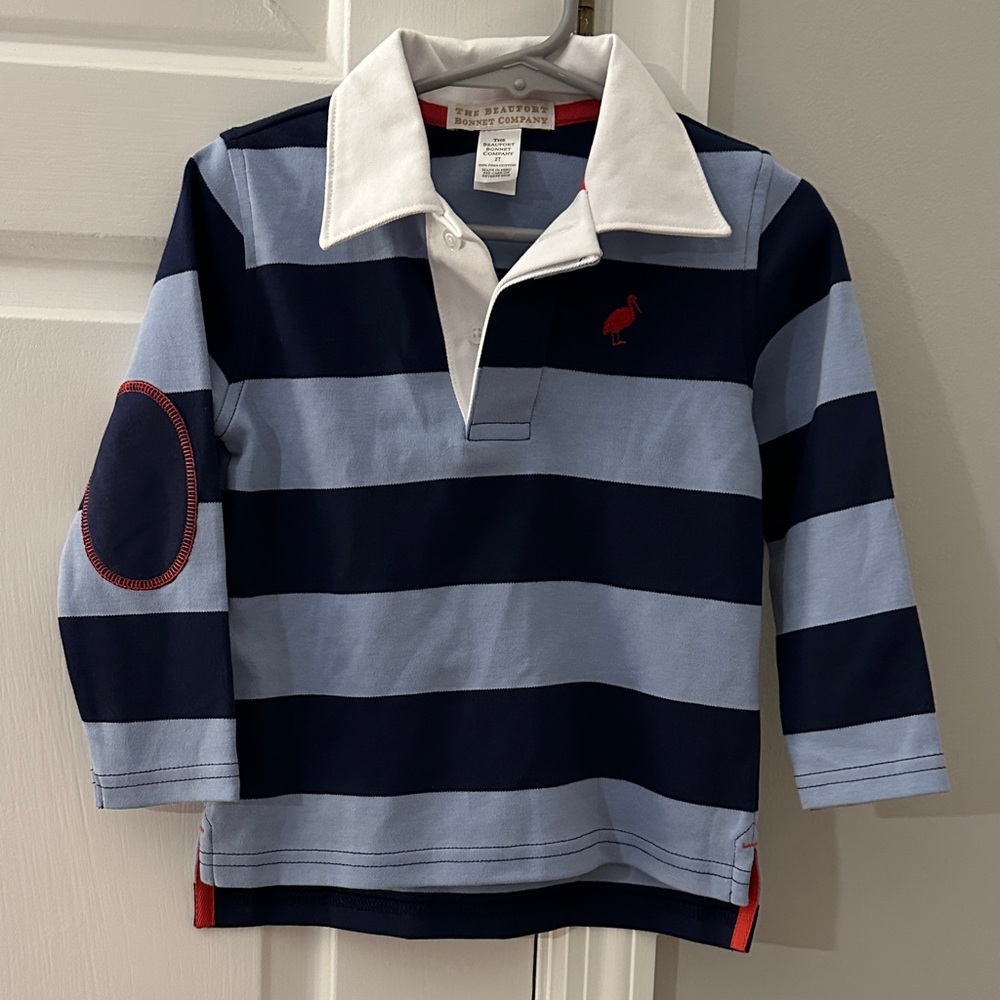 The Beaufort Bonnet Company Navy & Light Blue Striped Rugby Polo